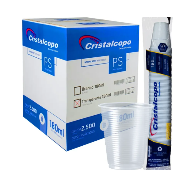 COPO DESCARTAVEL CRISTALCOPO 180ML CX COM 2500 COPOS PS 070725