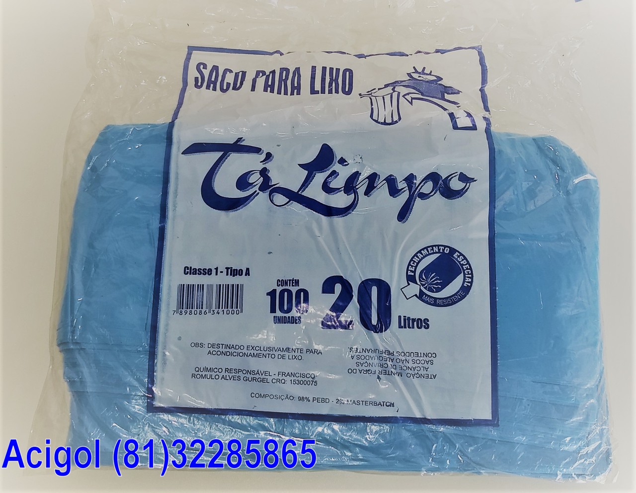 SACO PARA LIXO AZUL CAPACIDADE 20 LITROS PACOTE COM 100 SACOS-ACIGOL 81 32285865-IMG_20180107_141456703