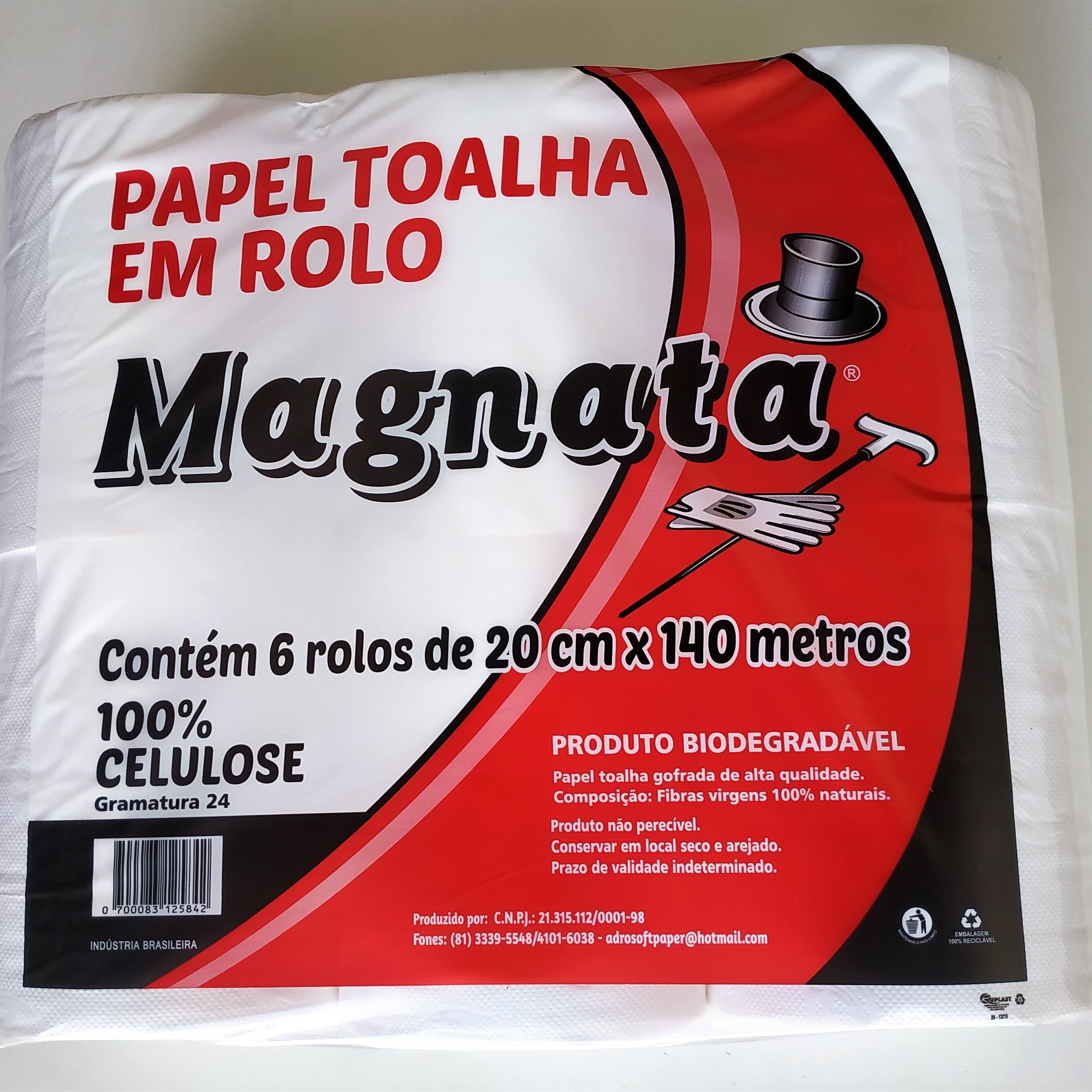 PAPEL TOALHA EM ROLO CELULOSE VIRGEM 24G MAGNATA COM 6 ROLOS DE 140M -IMG_20191218_123950