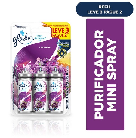 Odorizador de Ambientes GLADE Toque de Frescor Lavanda 12ml Leve 3 Pague 2 Unidades