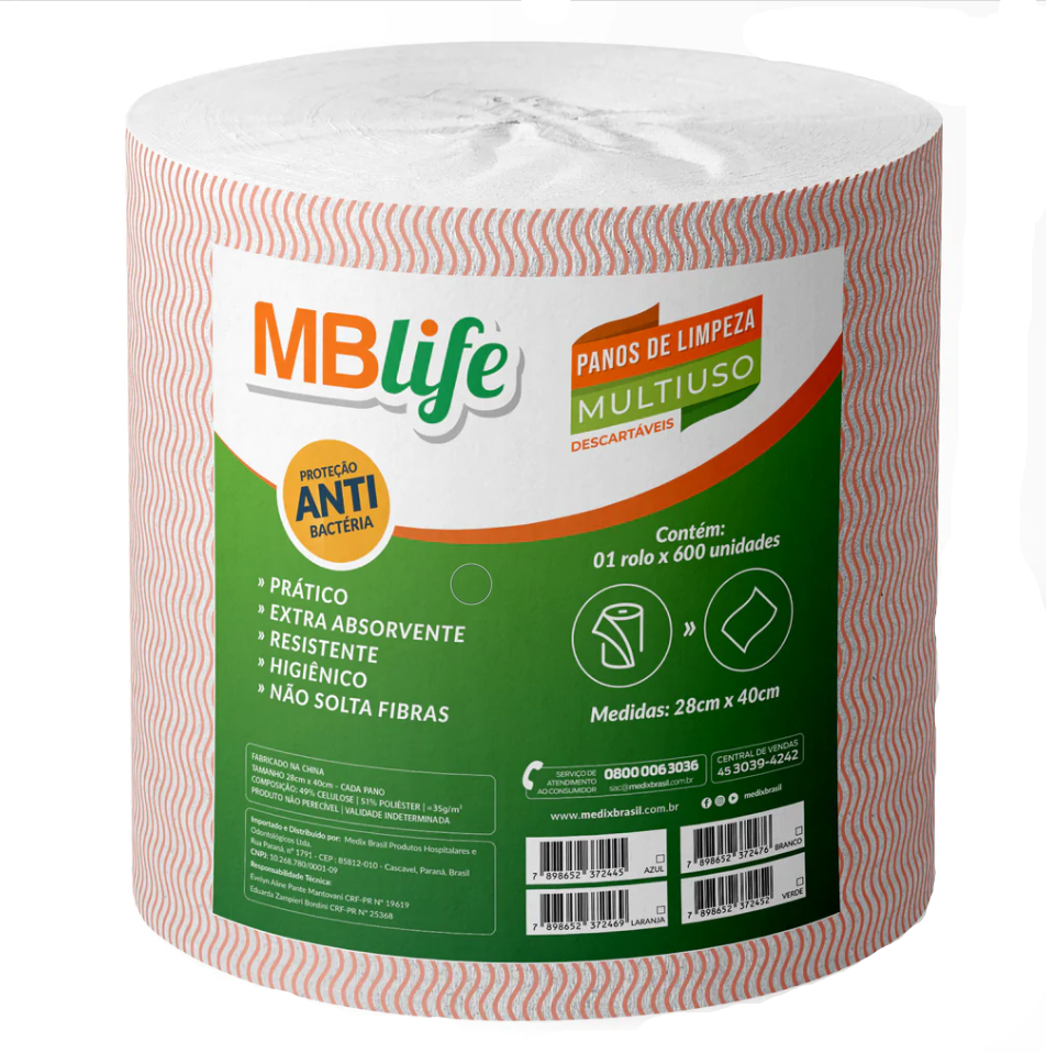 PANOS LIMPEZA MULTIUSO MBLIFE SALMAO COM 600 PANOS