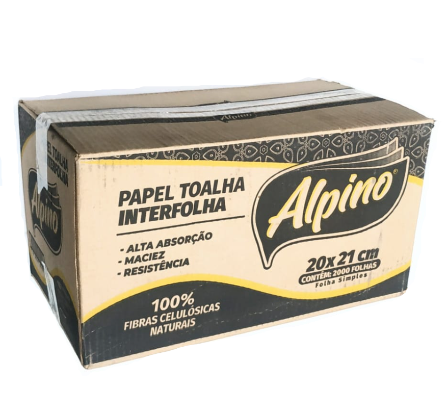 TOALHA DE PAPEL INTERFOLHA ALPINO CELULOSE VIRGEM CX COM 2000 FOLHAS 20X21CM