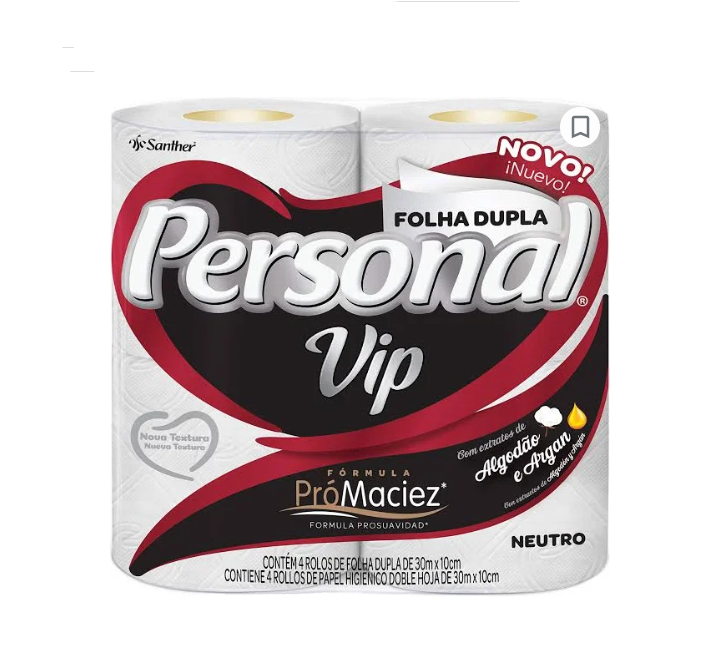 PAPEL HIGIENICO PERSONAL VIP PACOTE COM 4 X 30M FOLHAS DUPLA