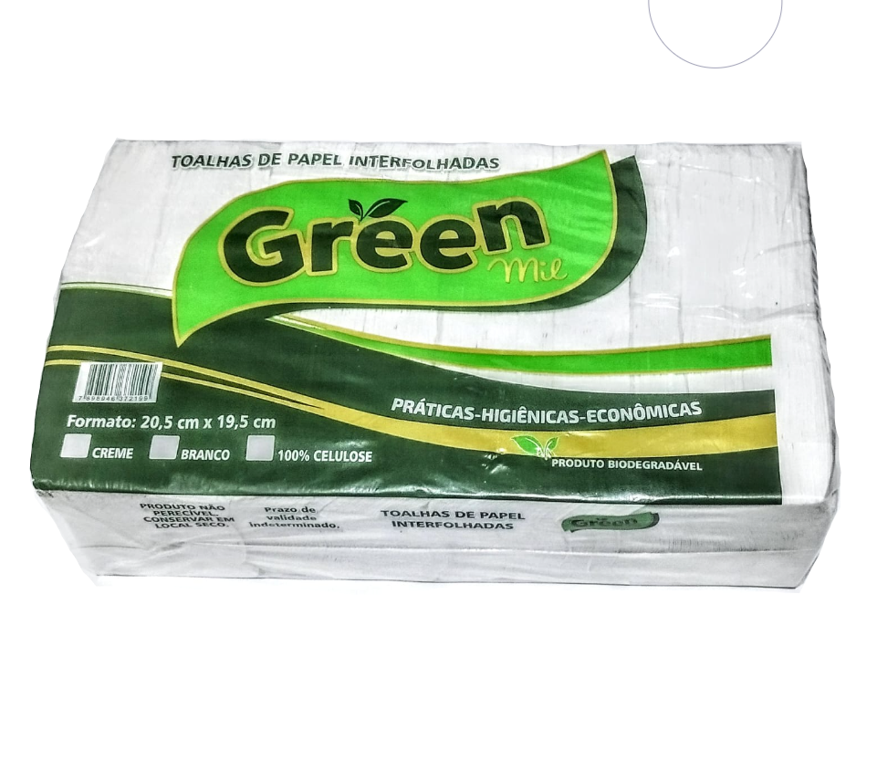 PAPEL TOALHA INTERFOLHA CELULOSE VIRGEM GREEN COM 1000 FOLHAS 240623