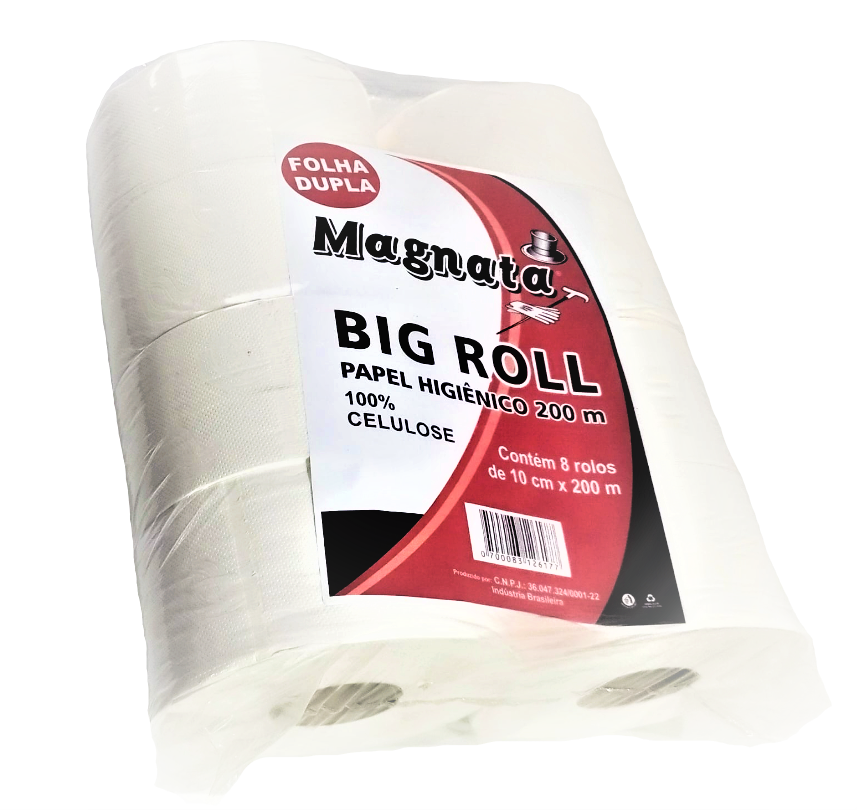 PAPEL HIGIENICO BIG ROLL MAGNATA FOLHAS DUPLAS DE LUXO FD COM 8 DE 200 METROS 200723