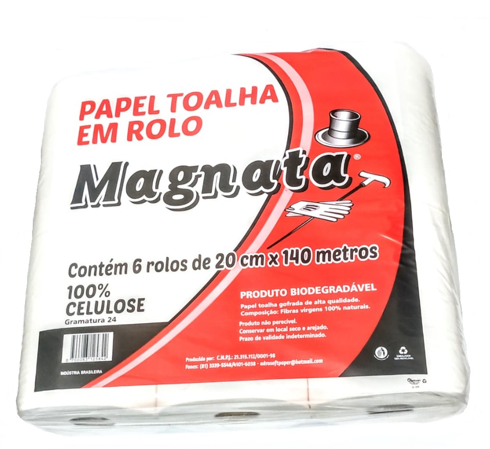 PAPEL TOALHA EM ROLO MAGNATA 24G COM 6X200M 020723