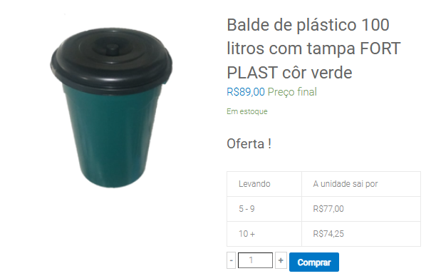 BALDE PLASTICO 100 LITROS COM TAMPA PROMOÇÃO 291024